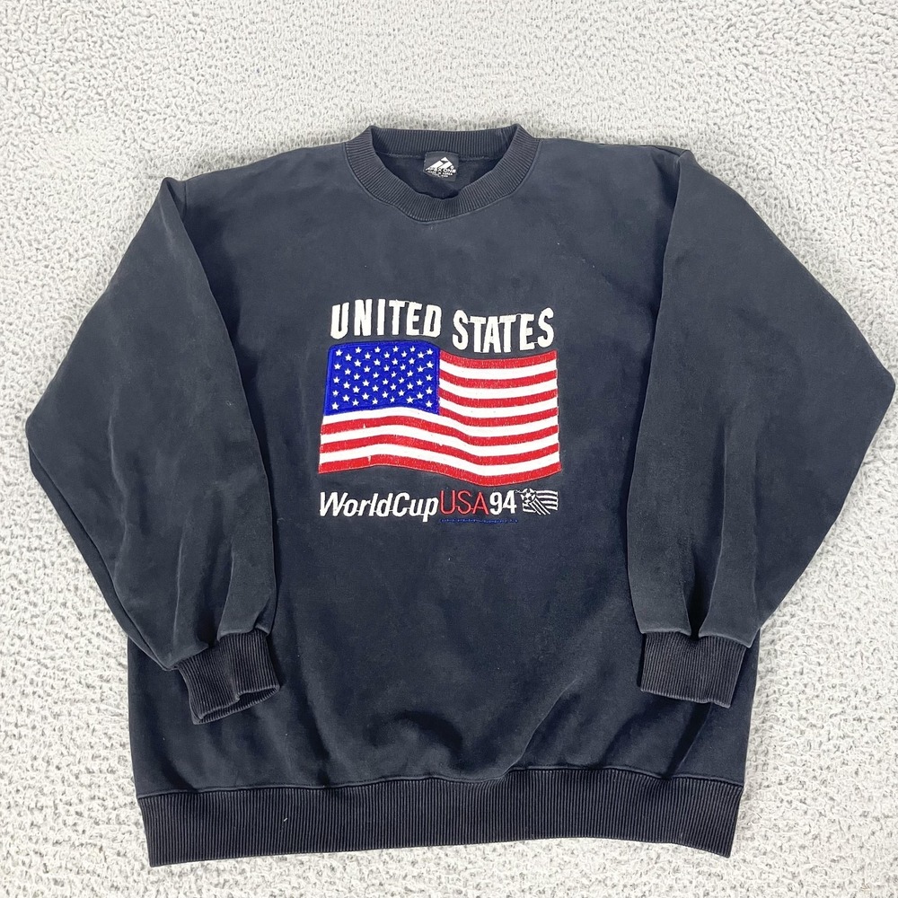 Vintage USA World Cup 94 Sweatshirt Mens Large Black Soccer Apex One 90s